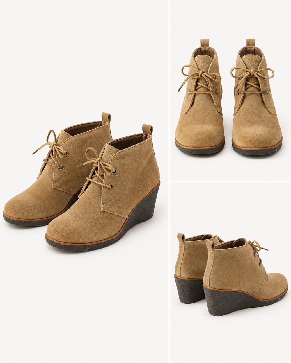 Sperry Top-Sider Women’s Suede Wedge Ankle Boots Tan Leather Lace Up Booties 8M